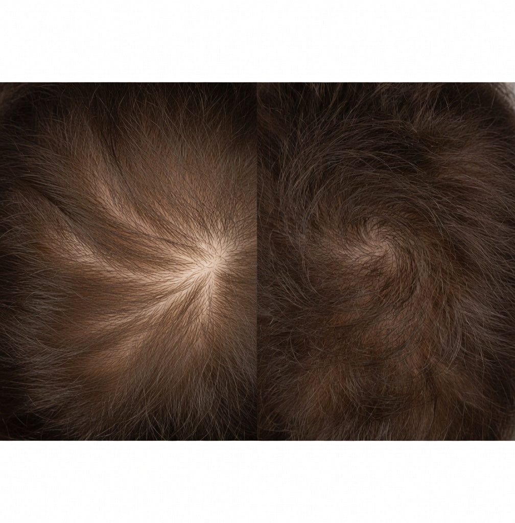 Before and after — scalp health and hair appearance